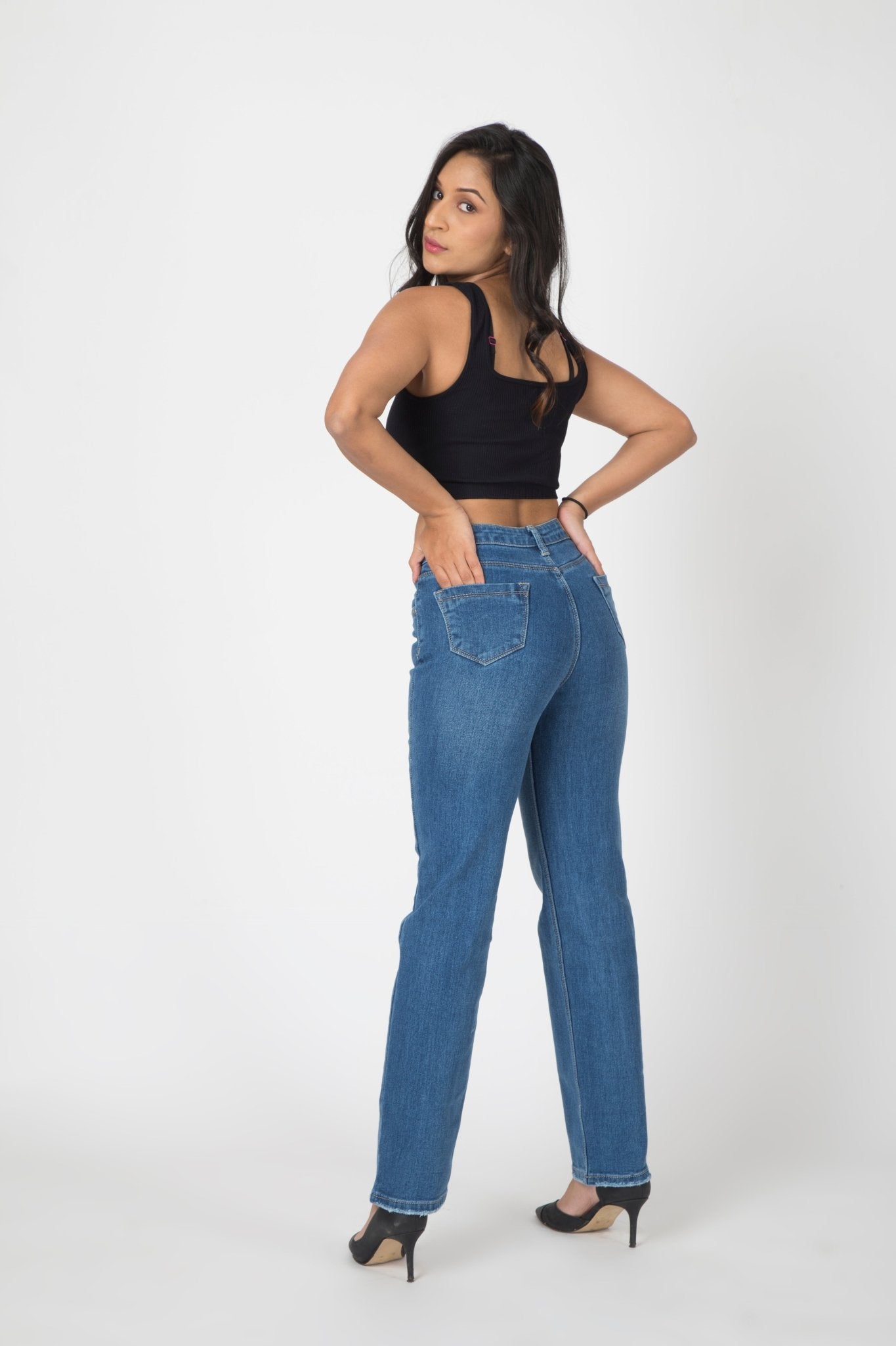 Stone Blue Straight Fit Jeans. Classic and Chic Look