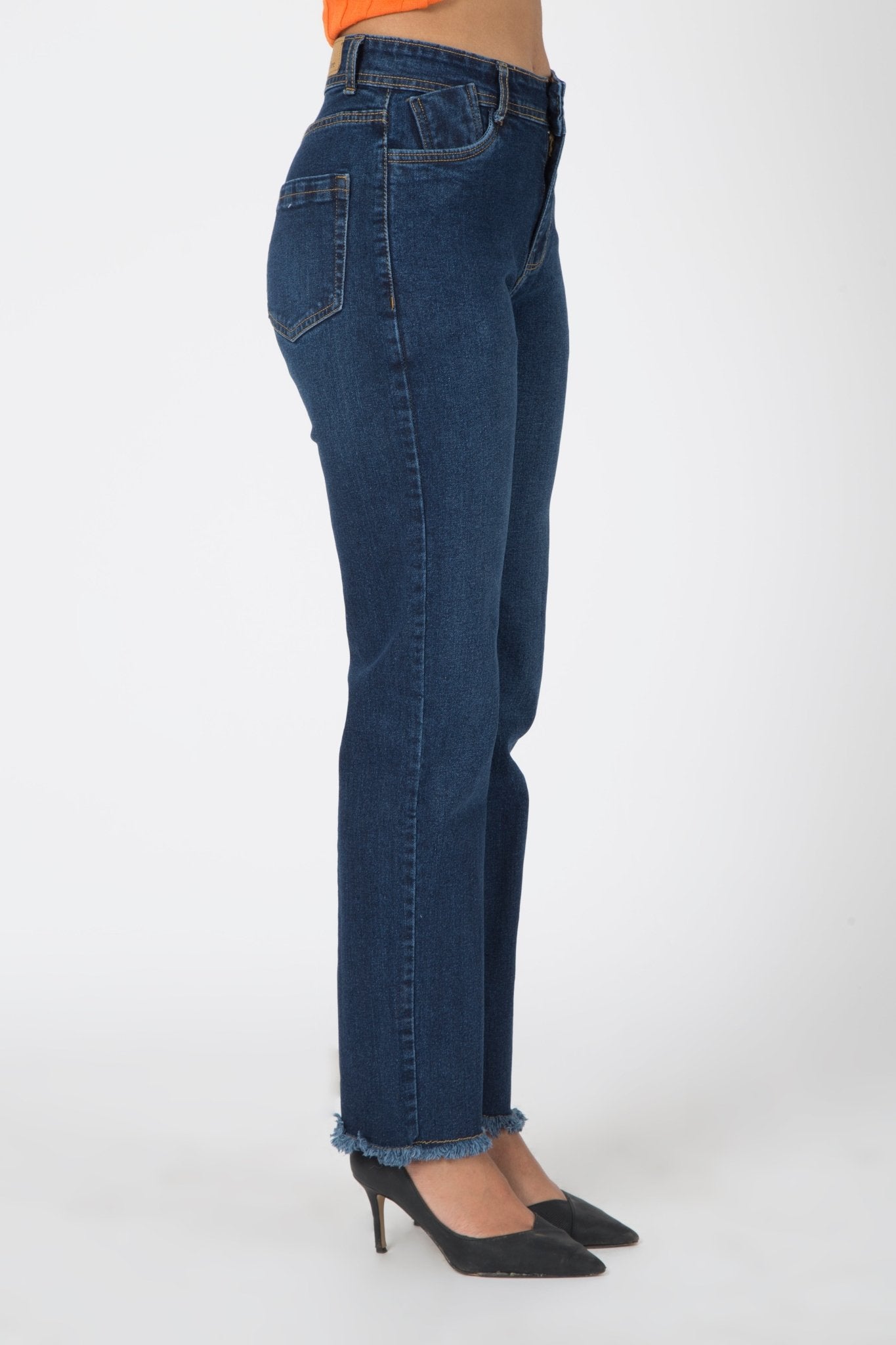 Classic Dark Blue High Waisted Straight Leg Jeans for Women