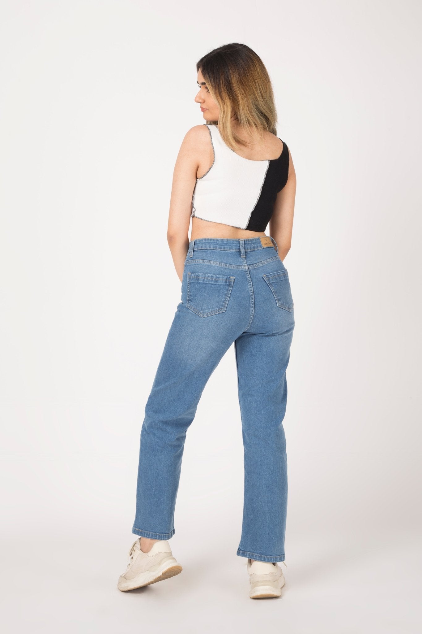 Buy MM-21 Light Blue Knitted Denim Straight Fit Jeans for Women at Amazon.in